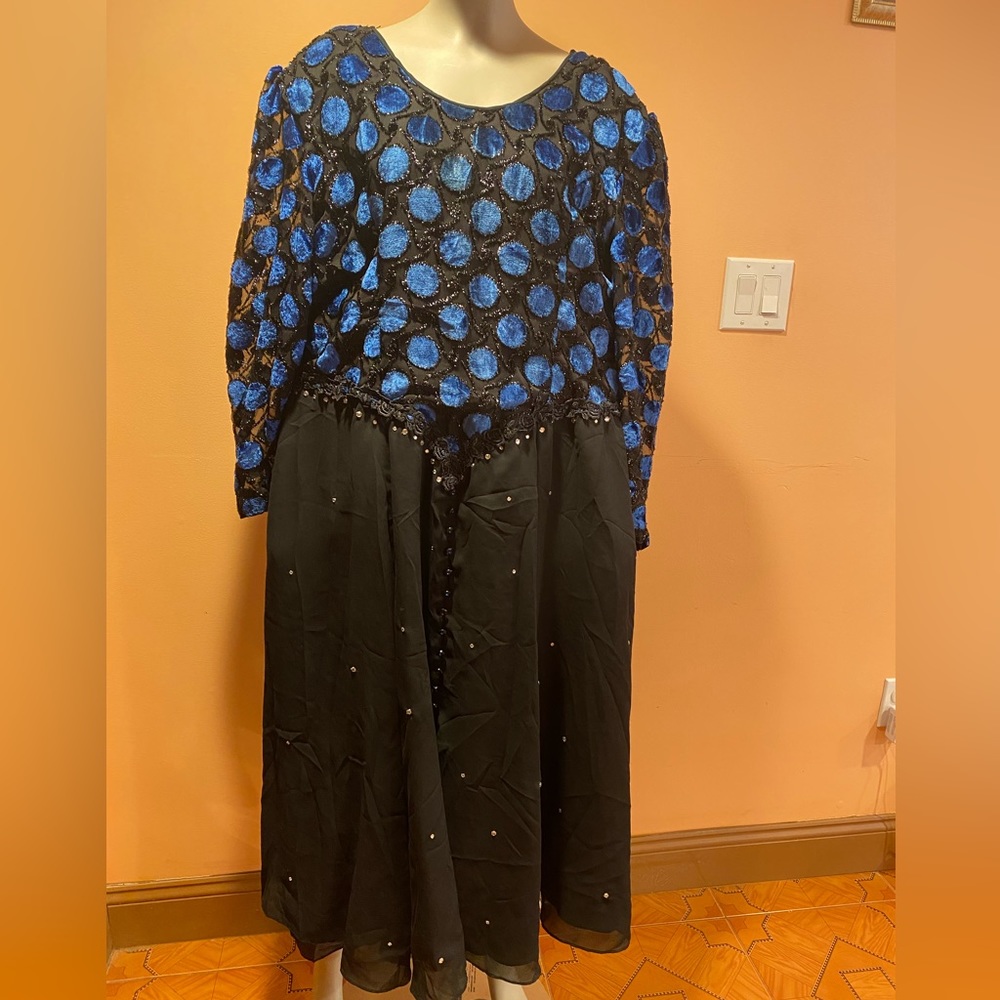 Desiree Women’s Long Evening Dress – Black & Blue, Size 22